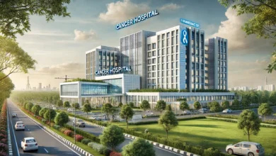 DALL·E 2025 01 09 21.48.12 A detailed illustration of a modern cancer hospital building in a peaceful environment. The hospital is a multi story state of the art facility with